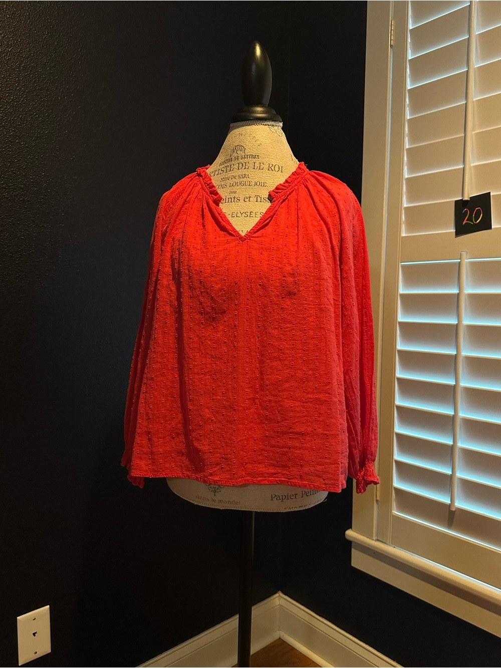 J. Crew Coral-Red V-Neck Peasant Blouse